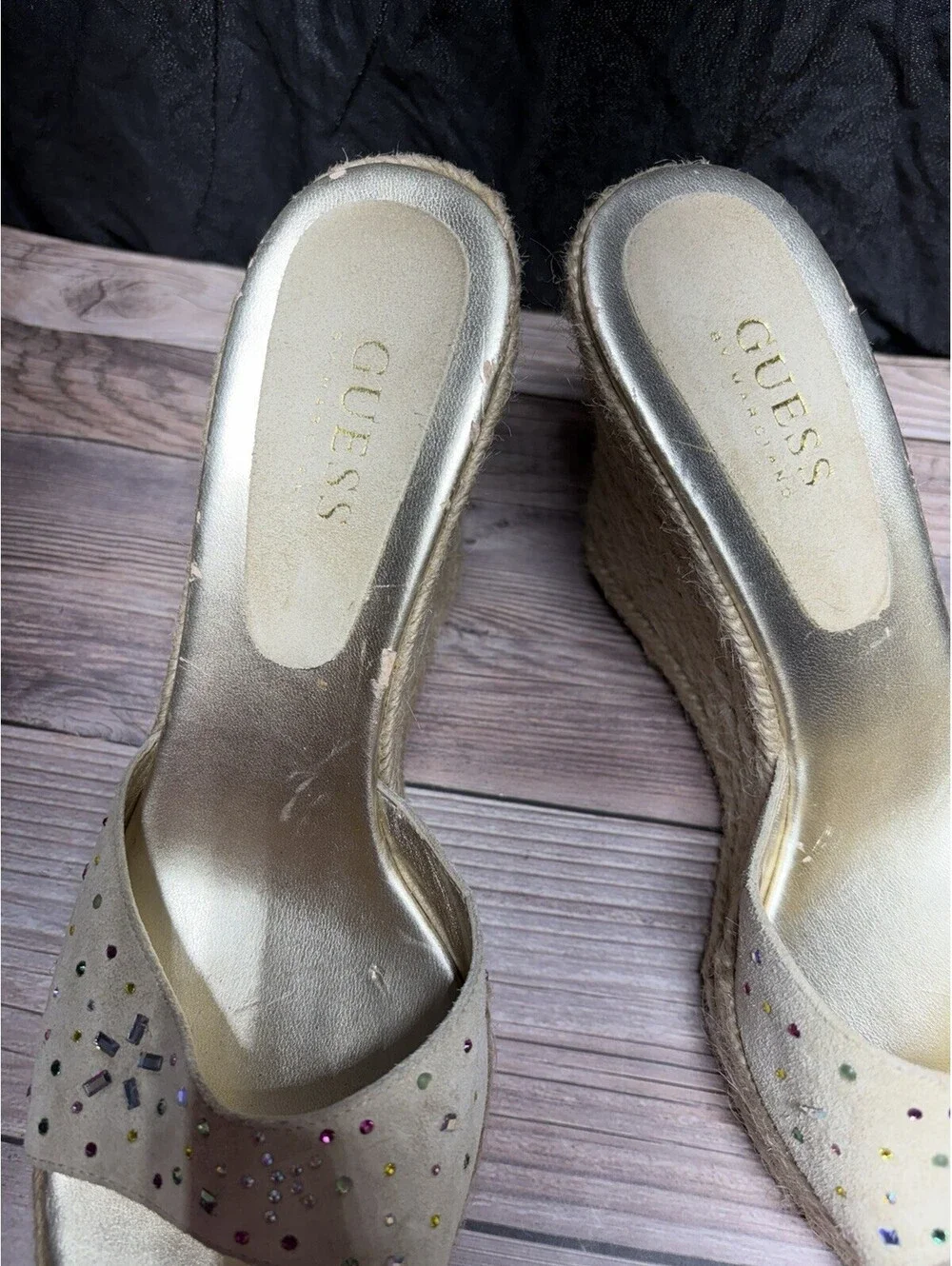 Guess by Marciano Tan suede wedge sandals With Gems Size 8